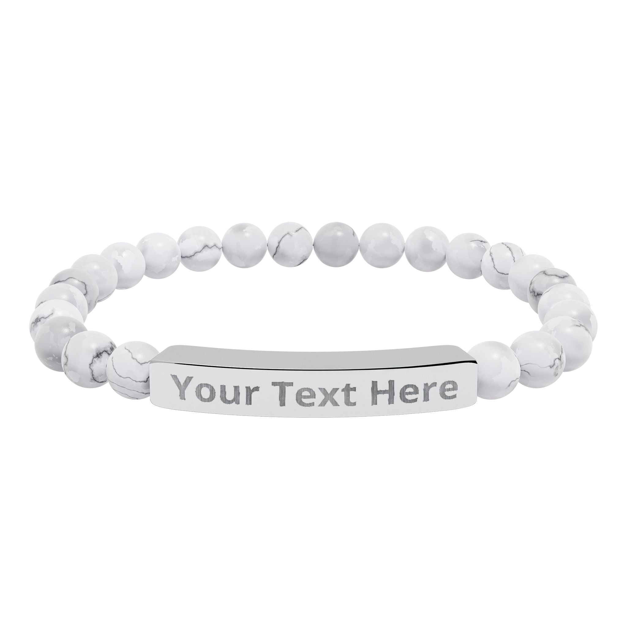 Custom Engraved Natural Stone Bar Bracelet – Personalized Stretch Beaded Bracelet